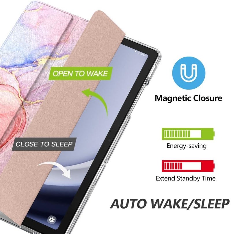 MoKo Case for Galaxy Tab A9+/A9 Plus 11 inch 2023, Slim Stand Protective Smart Cover with Hard PC Translucent Back Shell for Tab A9+ Tablet (SM-X210/X216/X218), Auto Wake/Sleep, Light Pink Gold Marble - Image 4